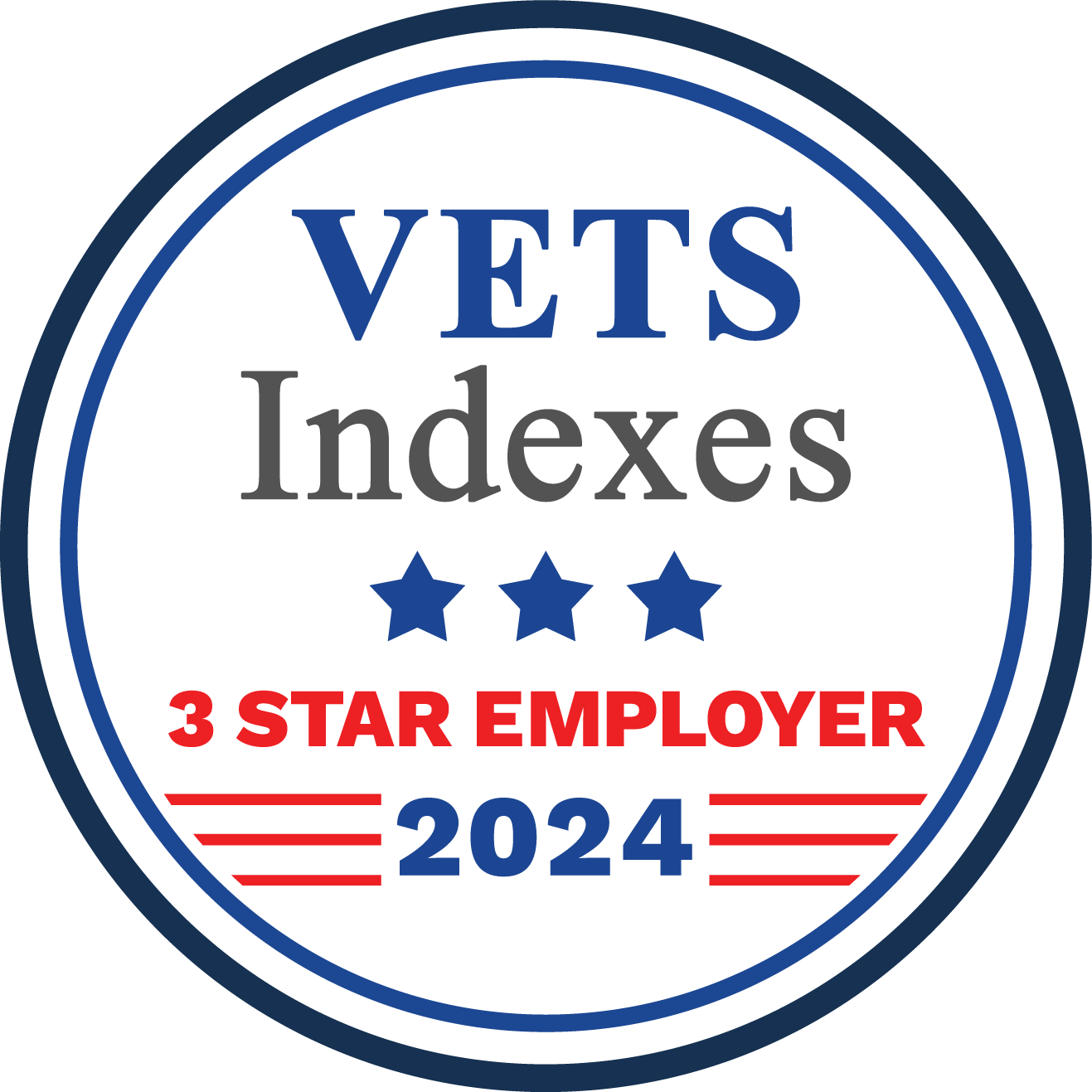 Circular graphic from VETS Indexes that has three stars and says 3 star employer 2024